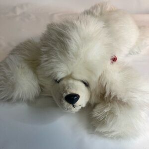 HERMAN PECKER Vintage LAYING WHITE PUPPY DOG STUFFED ANIMAL PLUSH TOY 16”